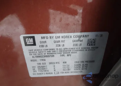 2021 Chevrolet Trailblazer Fwd Ls from USA, damaged, VIN KL79MMS23MB097509